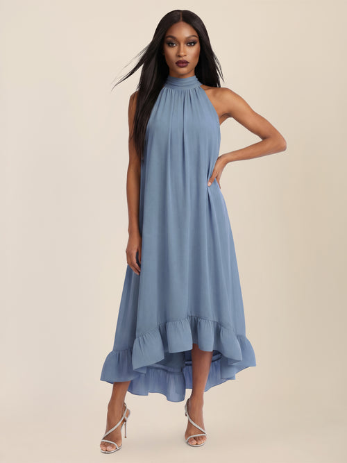 APART Elegantes Chiffonkleid mit Volantsaum | rauchblau image 1