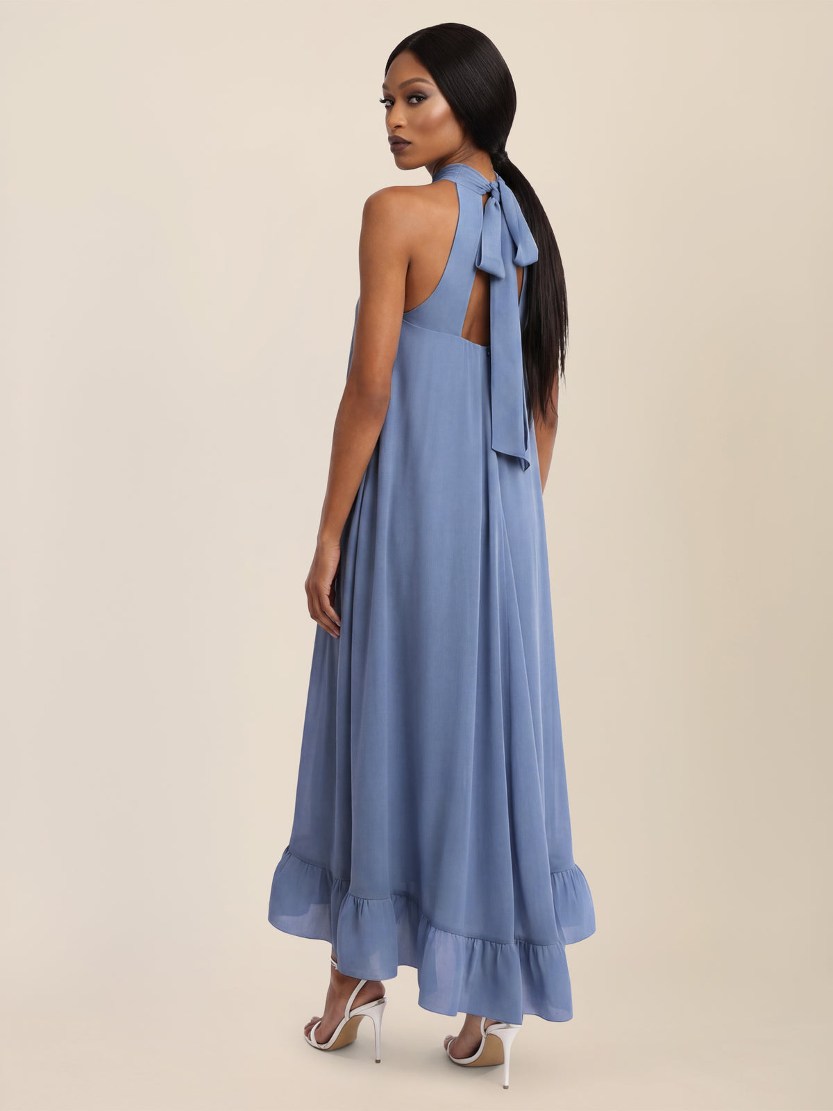 APART Elegantes Chiffonkleid mit Volantsaum | rauchblau