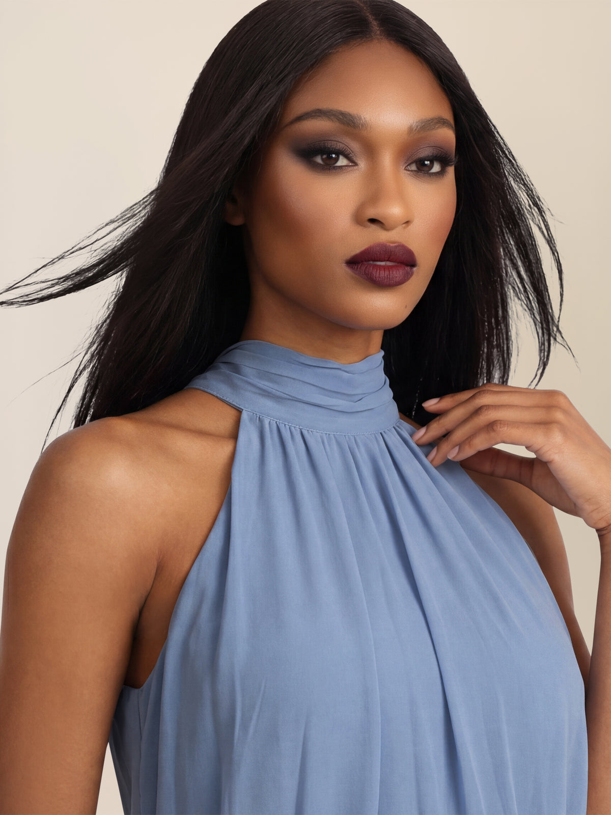 APART Elegantes Chiffonkleid mit Volantsaum | rauchblau