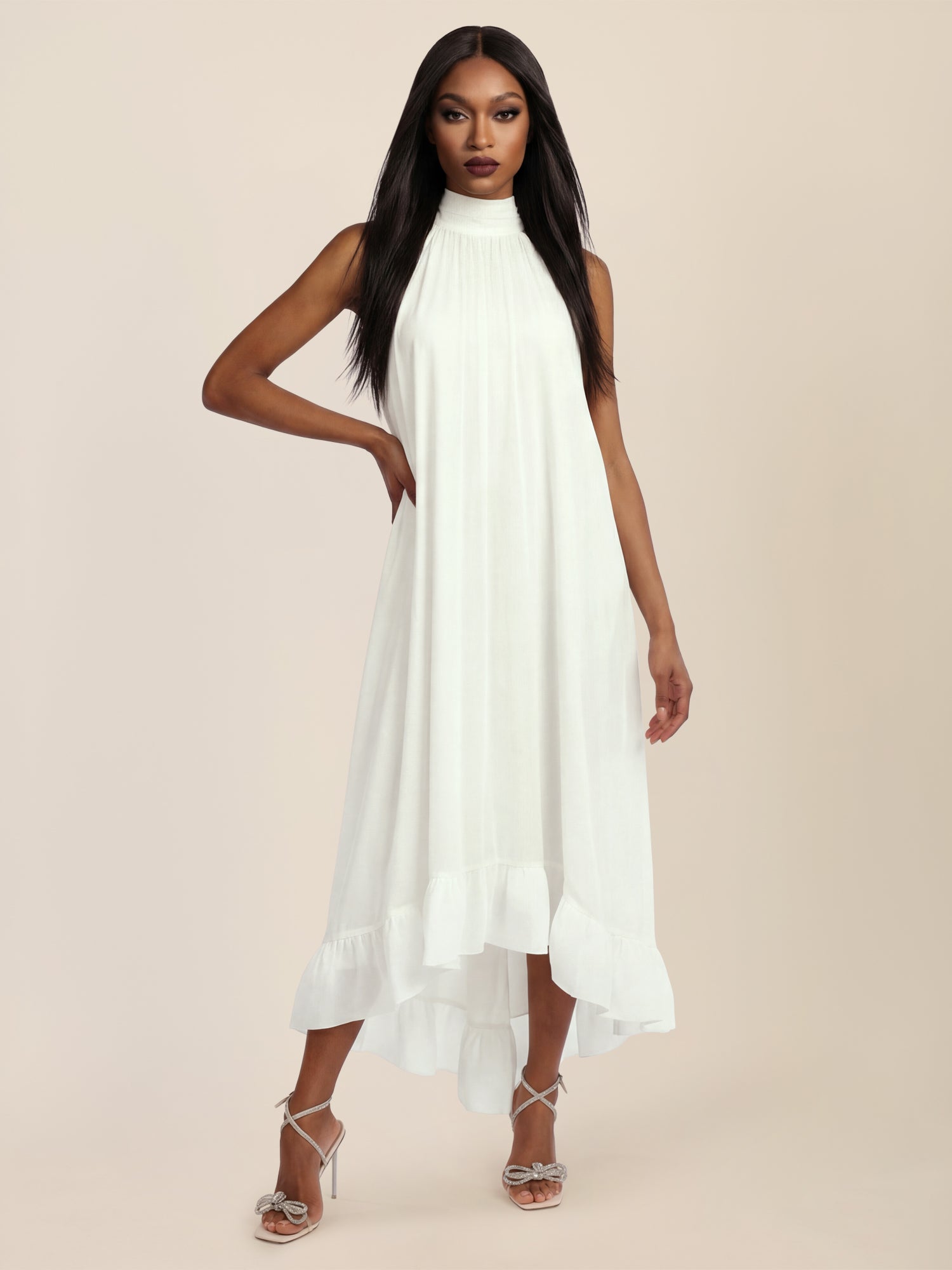 APART Elegantes Chiffonkleid mit Volantsaum | creme