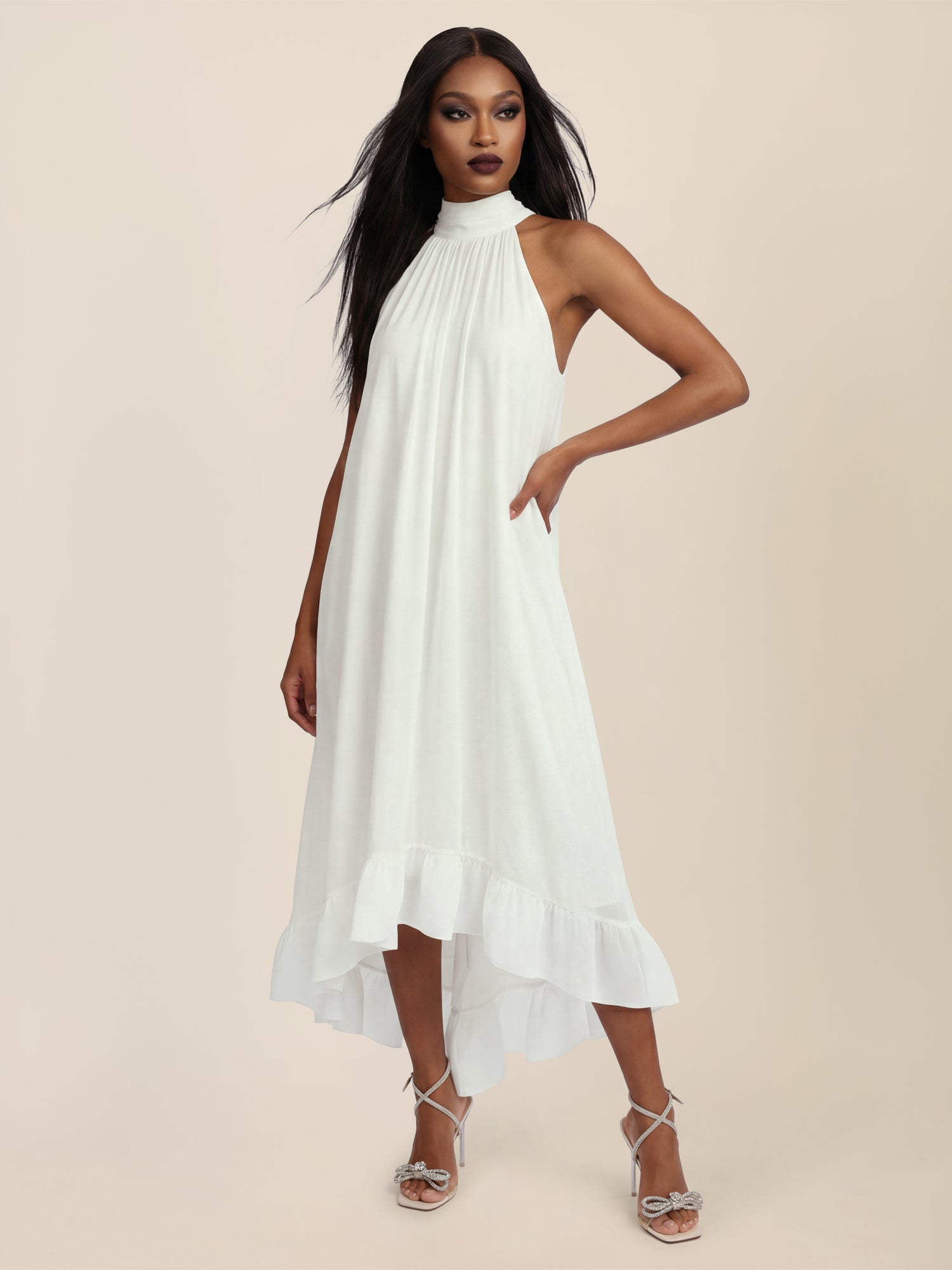 APART Elegantes Chiffonkleid mit Volantsaum | creme