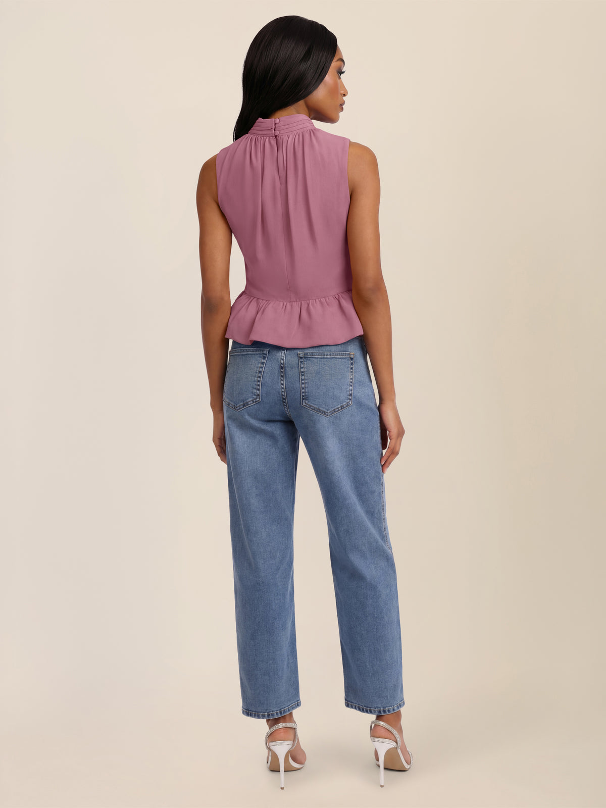 APART Ärmellose Bluse mit Rüschen-Saum | rosé