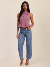 APART Ärmellose Bluse mit Rüschen-Saum | rosé