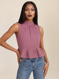 APART Ärmellose Bluse mit Rüschen-Saum | rosé