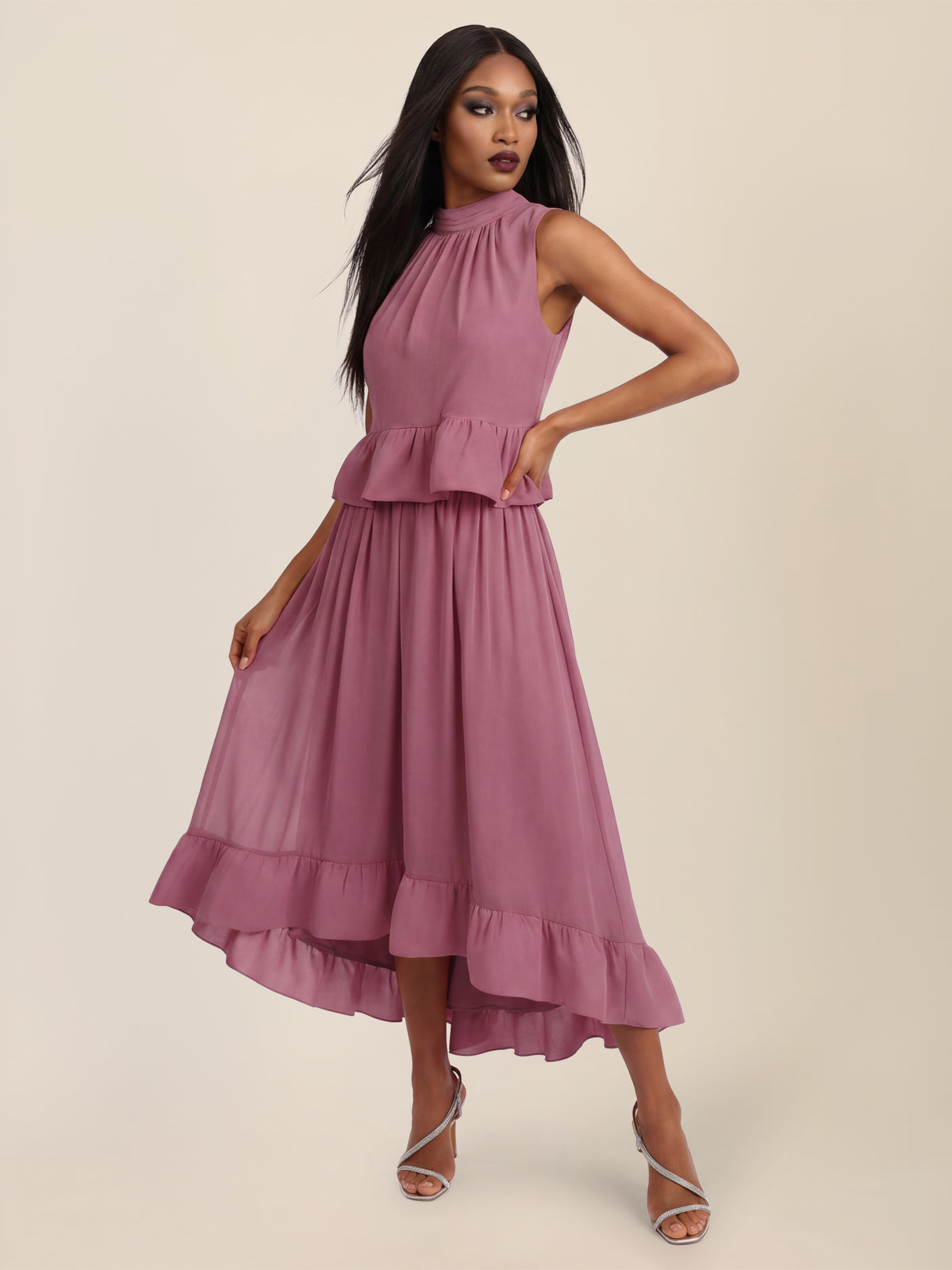 APART Ärmellose Bluse mit Rüschen-Saum | rosé