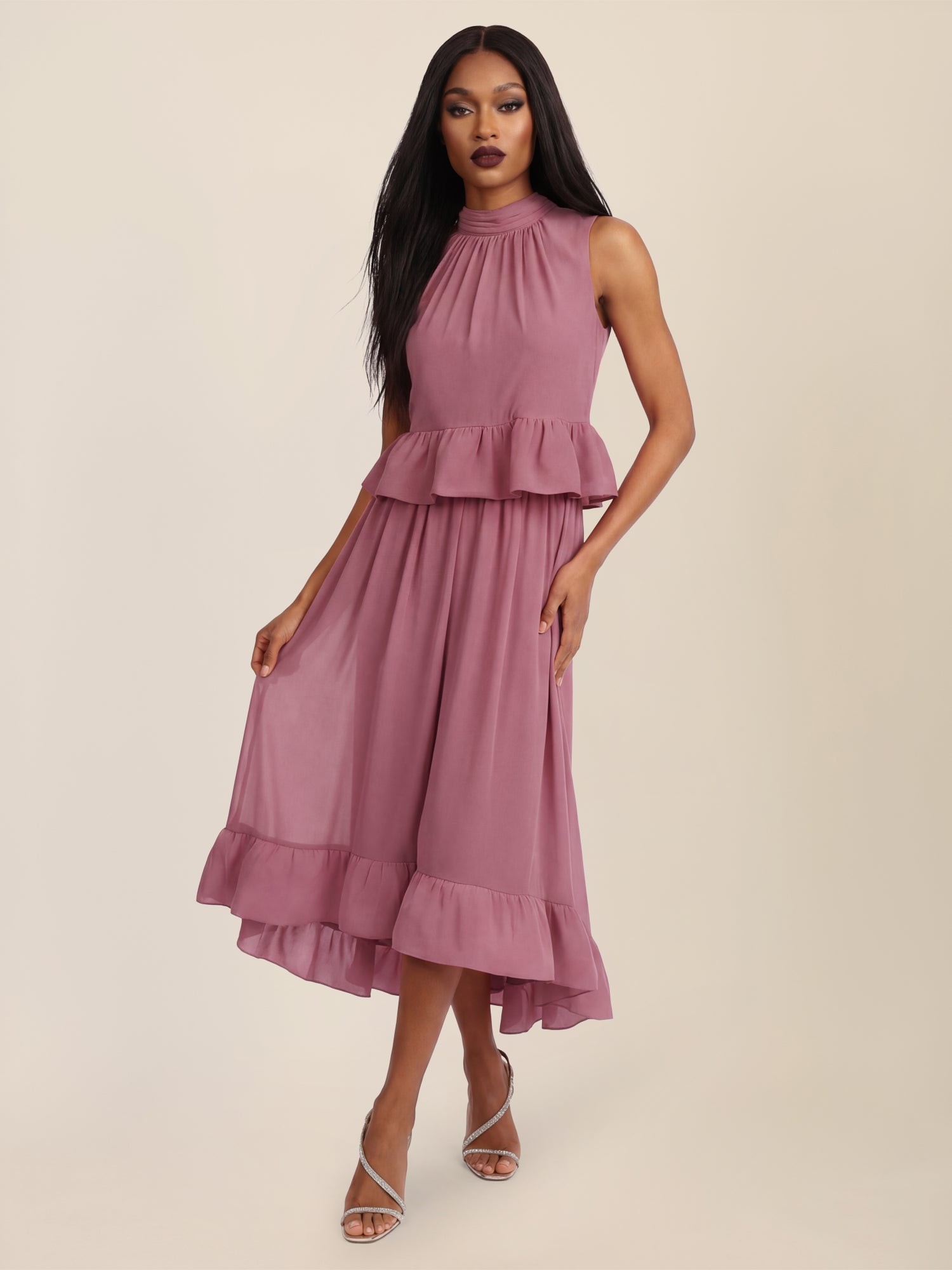 APART Ärmellose Bluse mit Rüschen-Saum | rosé