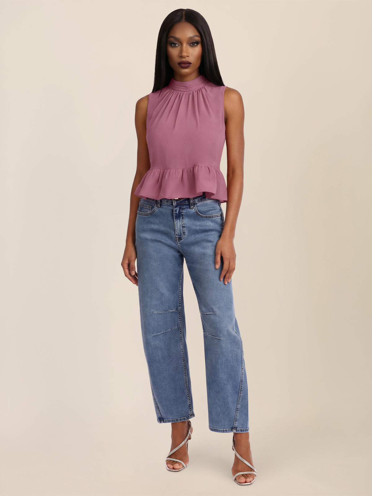 APART Ärmellose Bluse mit Rüschen-Saum | rosé