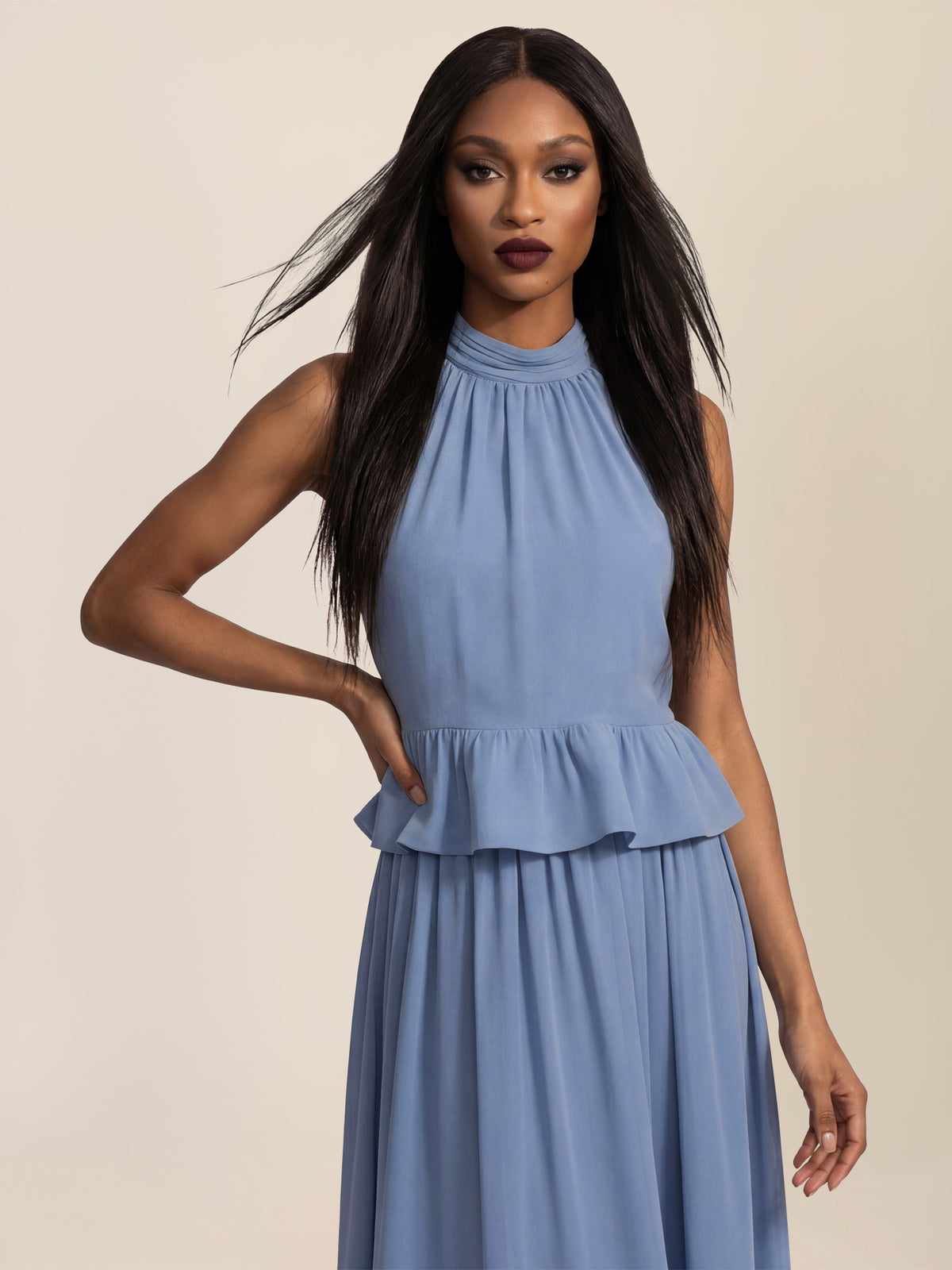 APART Ärmellose Bluse mit Rüschen-Saum | rauchblau