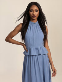 APART Ärmellose Bluse mit Rüschen-Saum | rauchblau