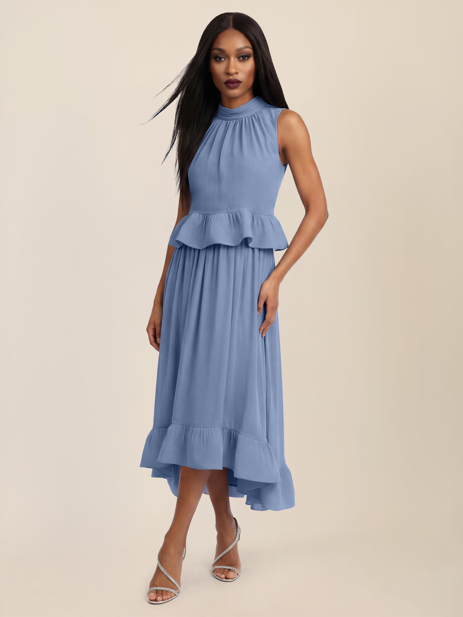 APART Ärmellose Bluse mit Rüschen-Saum | rauchblau
