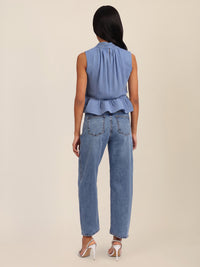 APART Ärmellose Bluse mit Rüschen-Saum | rauchblau