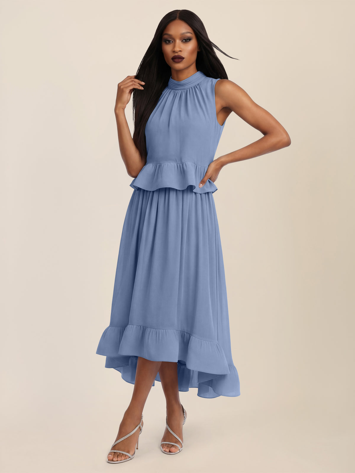 APART Ärmellose Bluse mit Rüschen-Saum | rauchblau