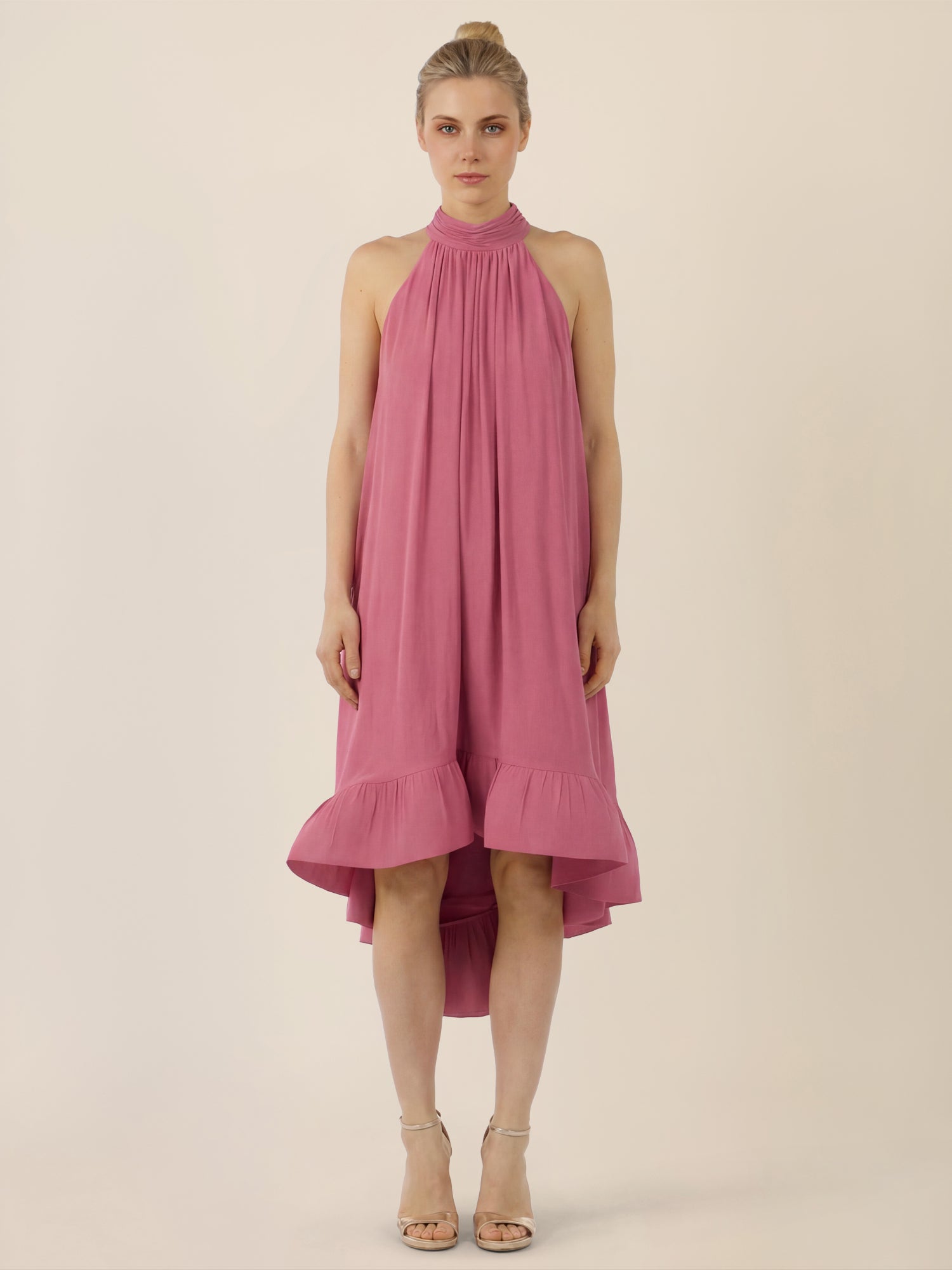 APART Halterneck-Kleid mit Volantsaum | rosé