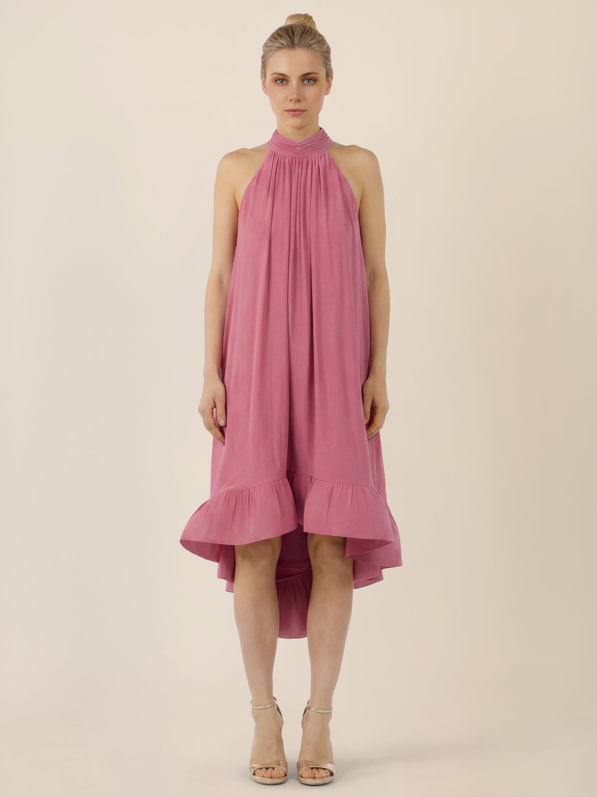 APART Halterneck-Kleid mit Volantsaum | rosé