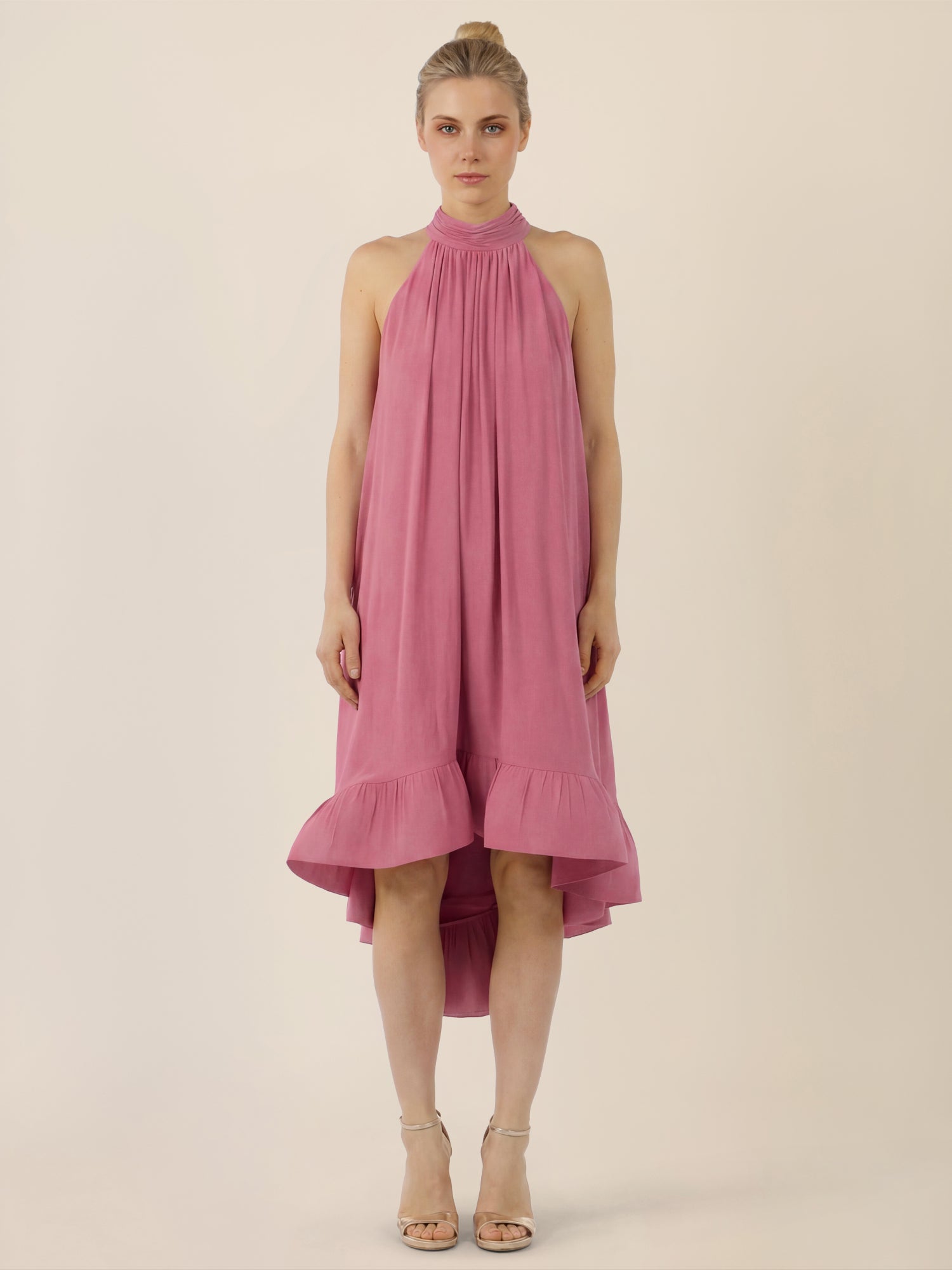 APART Halterneck-Kleid mit Volantsaum | rosé