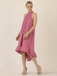 APART Halterneck-Kleid mit Volantsaum | rosé