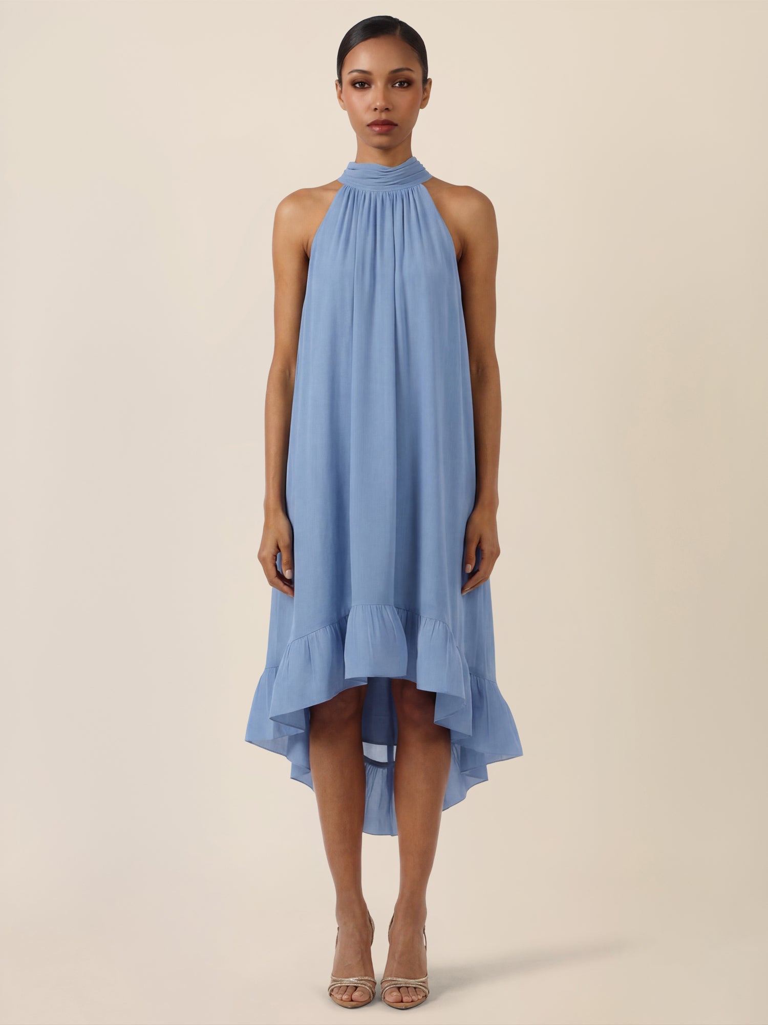 APART Halterneck-Kleid mit Volantsaum | rauchblau