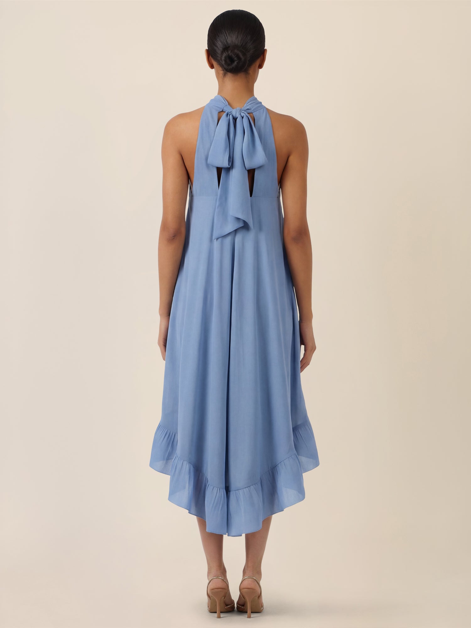APART Halterneck-Kleid mit Volantsaum | rauchblau
