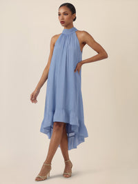 APART Halterneck-Kleid mit Volantsaum | rauchblau