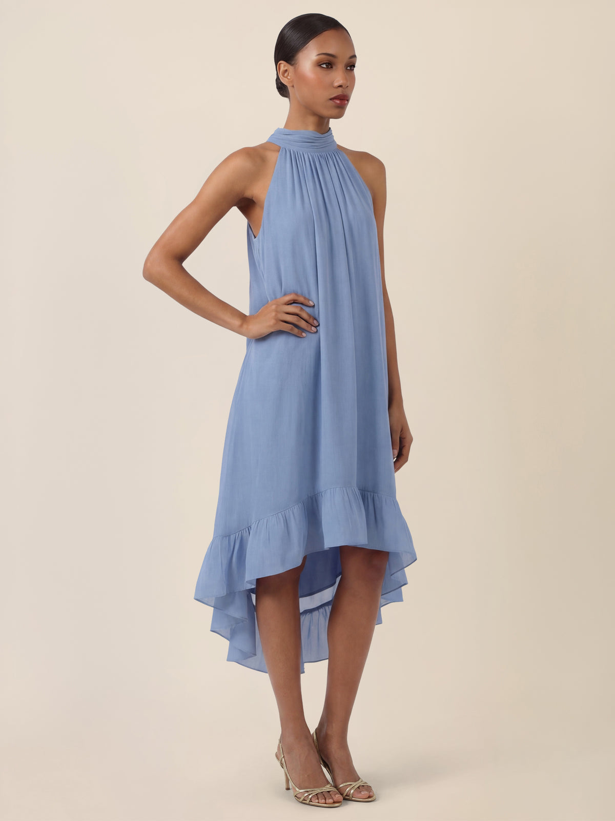 APART Halterneck-Kleid mit Volantsaum | rauchblau