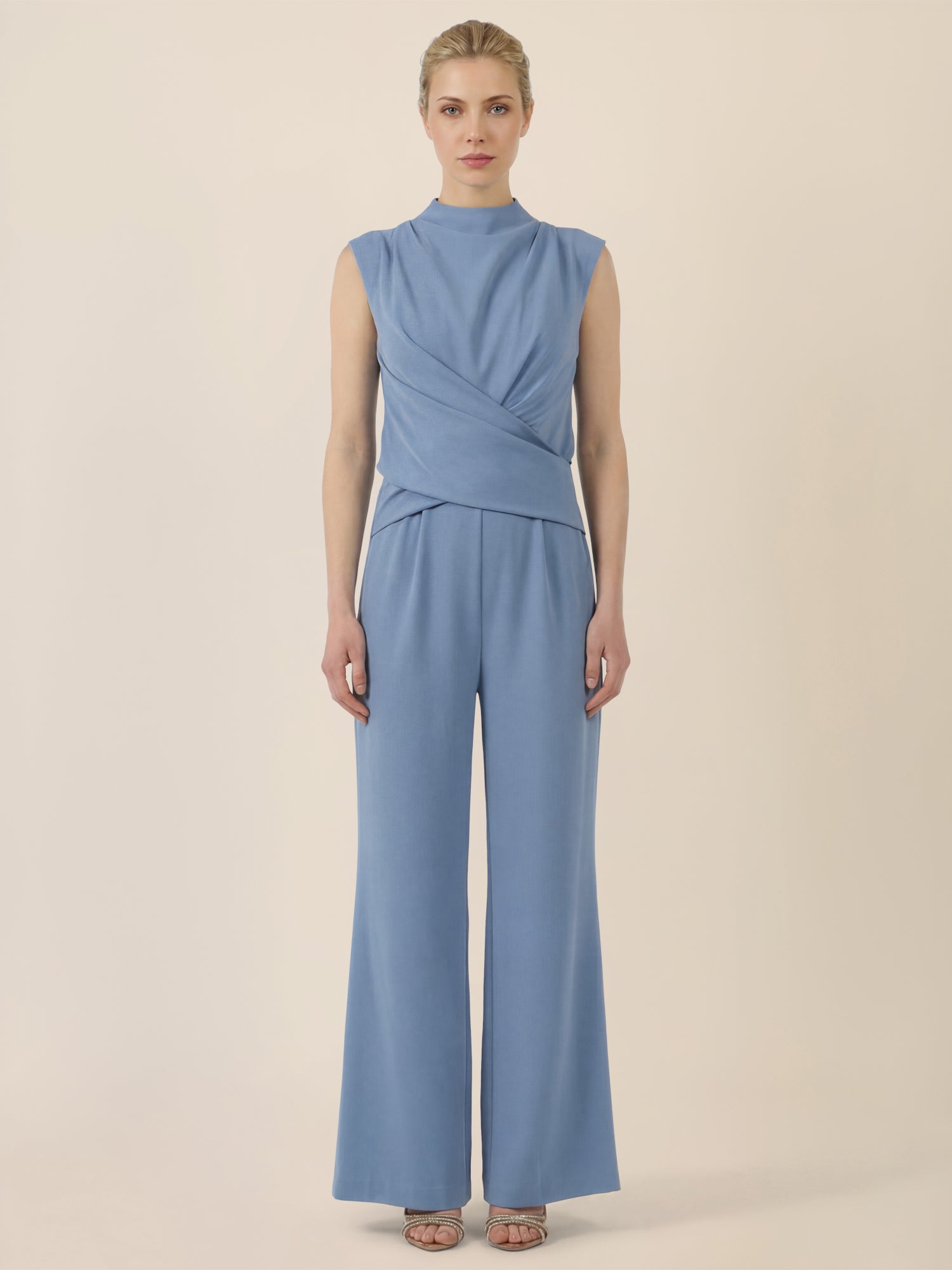 APART Jumpsuit mit Drapierung und weitem Bein | rauchblau