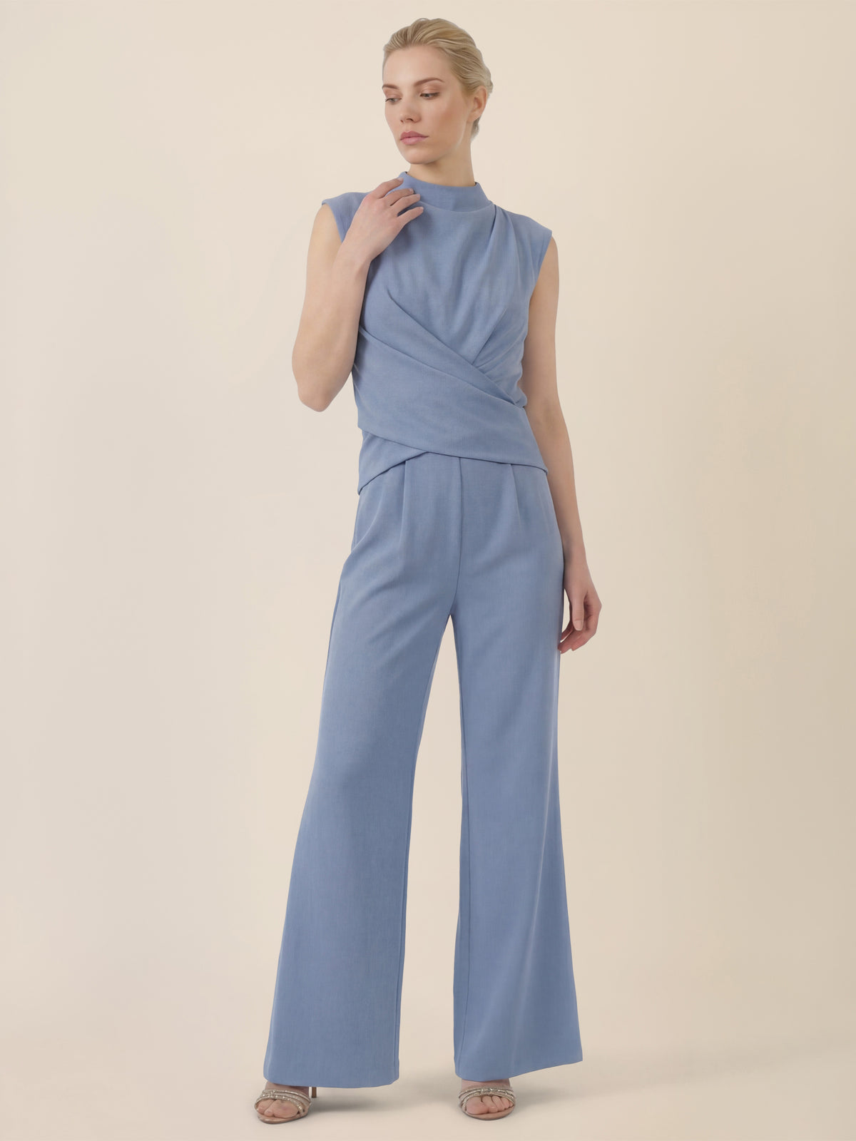 APART Jumpsuit mit Drapierung und weitem Bein | rauchblau