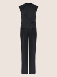 APART Jumpsuit mit Drapierung und weitem Bein | schwarz