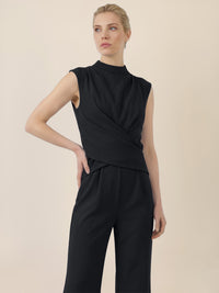 APART Jumpsuit mit Drapierung und weitem Bein | schwarz