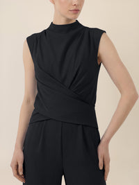 APART Jumpsuit mit Drapierung und weitem Bein | schwarz