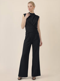 APART Jumpsuit mit Drapierung und weitem Bein | schwarz