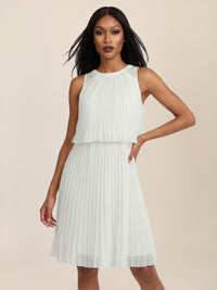 APART Plissiertes Chiffonkleid mit doppellagigem Oberteil | creme