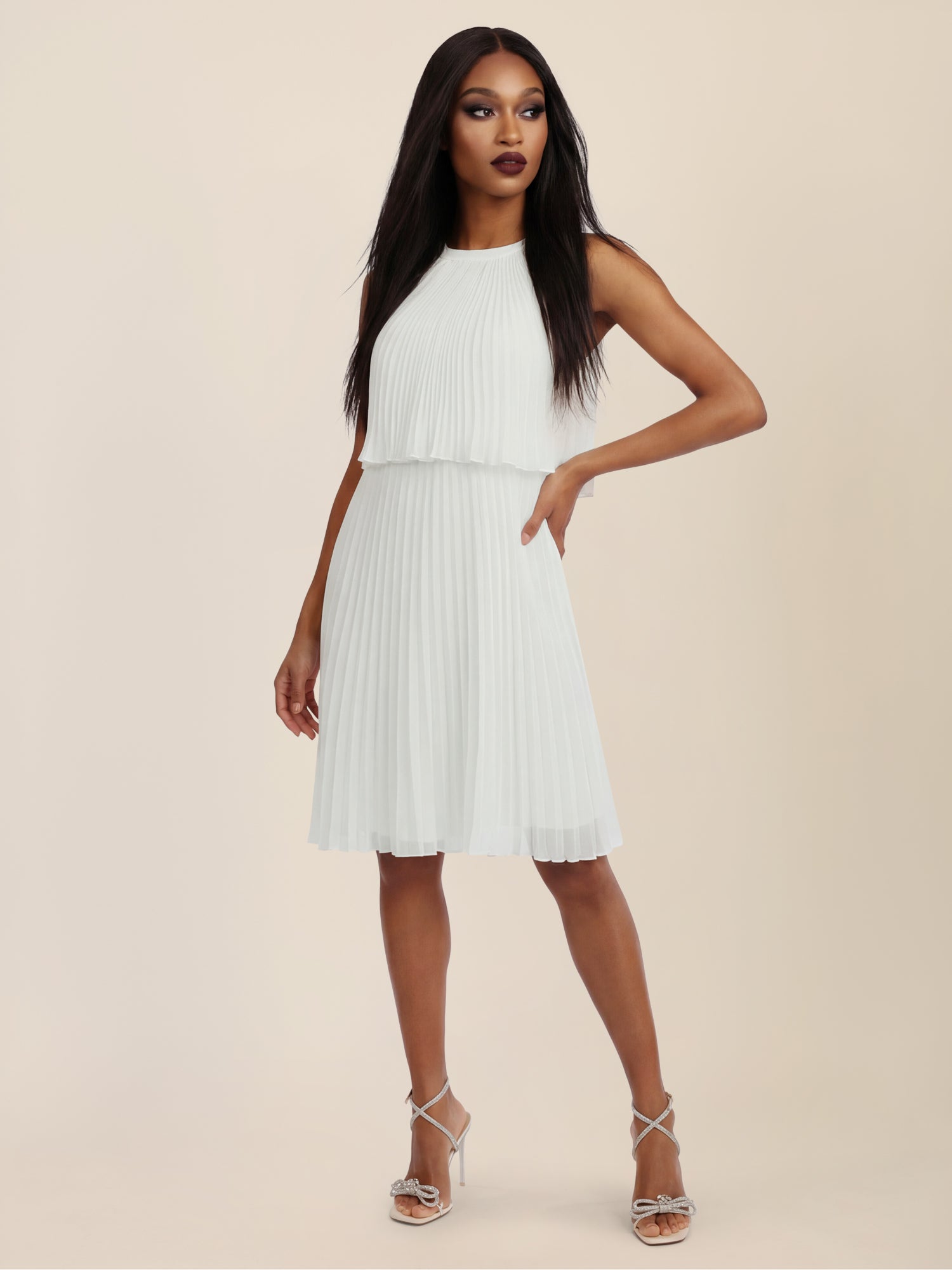 APART Plissiertes Chiffonkleid mit doppellagigem Oberteil | creme