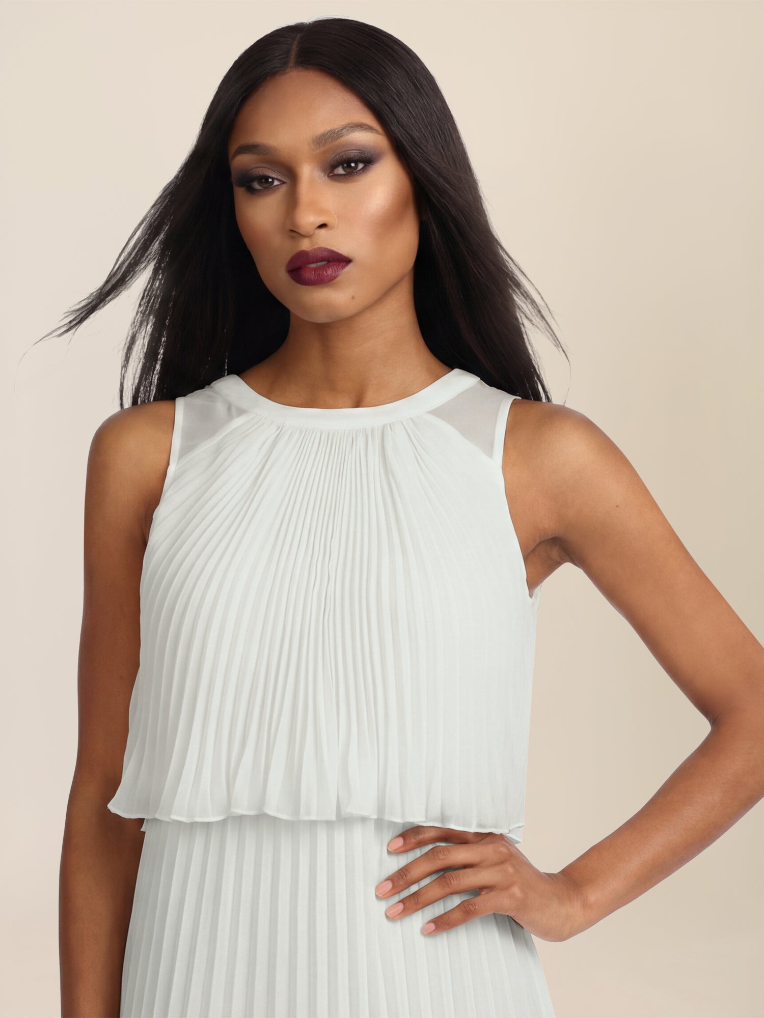 APART Plissiertes Chiffonkleid mit doppellagigem Oberteil | creme