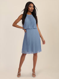 APART Plissiertes Chiffonkleid mit doppellagigem Oberteil | rauchblau