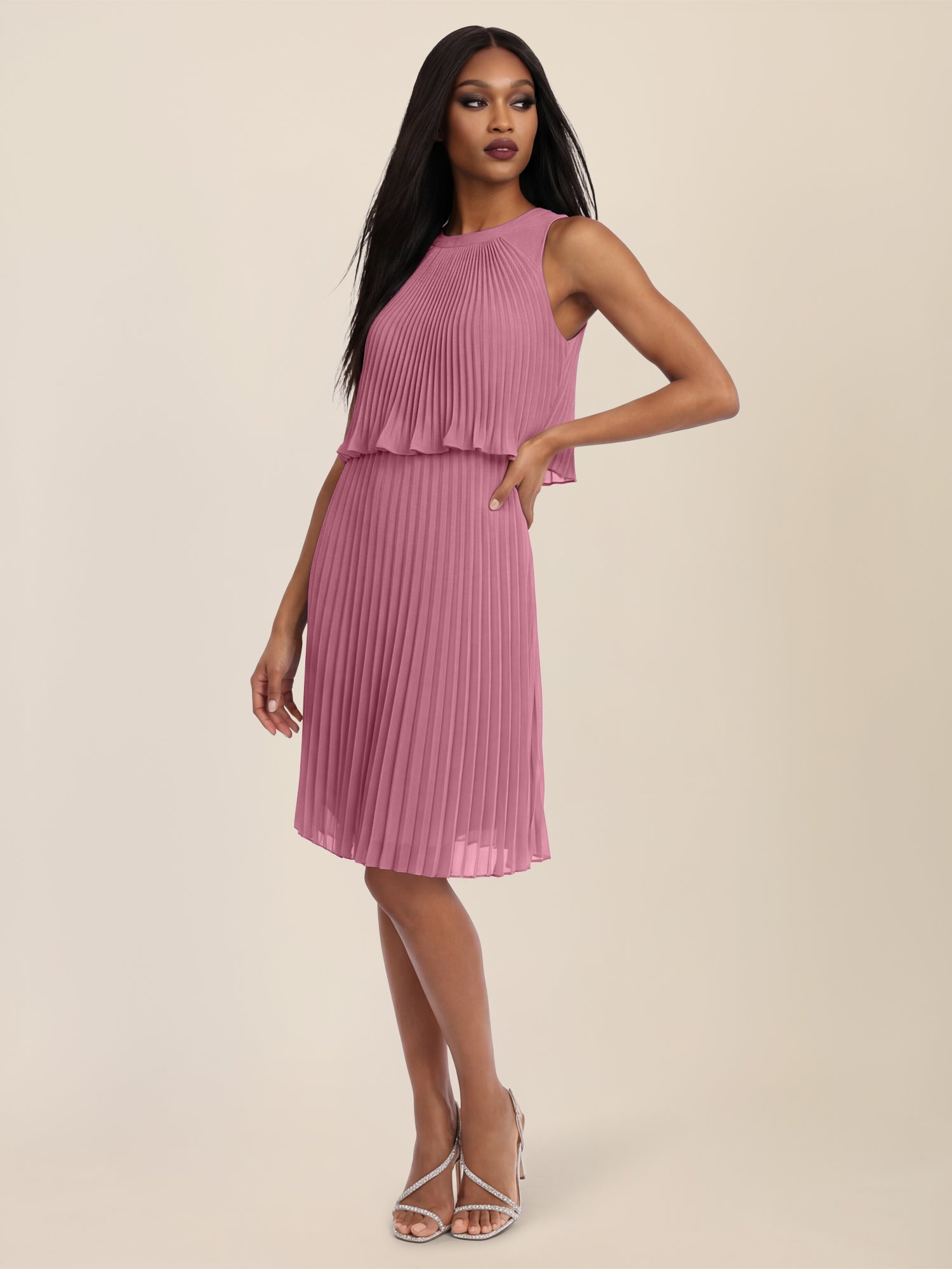 APART Plissiertes Chiffonkleid mit doppellagigem Oberteil | rosé