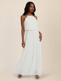 APART Plissiertes Chiffonkleid mit Neckholder | creme