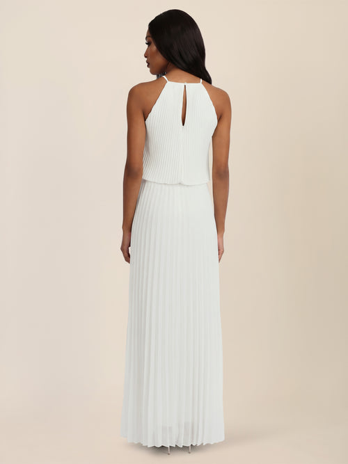 APART Plissiertes Chiffonkleid mit Neckholder | creme image 1