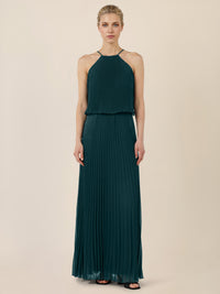 APART Plissiertes Chiffonkleid mit Neckholder | emerald