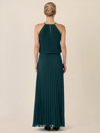 APART Plissiertes Chiffonkleid mit Neckholder | emerald