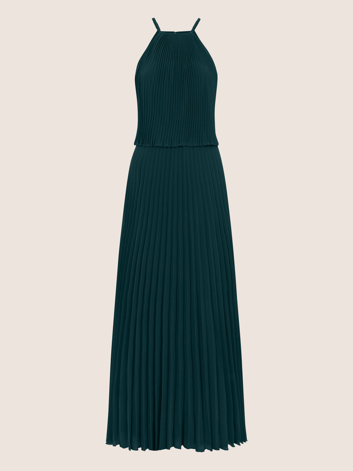 APART Plissiertes Chiffonkleid mit Neckholder | emerald