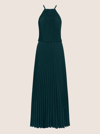 APART Plissiertes Chiffonkleid mit Neckholder | emerald