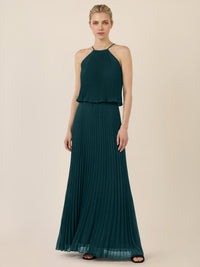 APART Plissiertes Chiffonkleid mit Neckholder | emerald