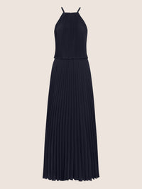 APART Plissiertes Chiffonkleid mit Neckholder | nachtblau