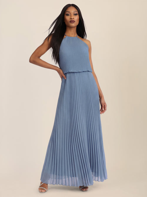 APART Plissiertes Chiffonkleid mit Neckholder | rauchblau image 1