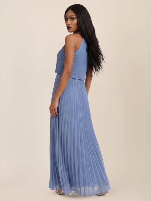 APART Plissiertes Chiffonkleid mit Neckholder | rauchblau image 1