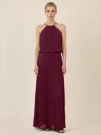 APART Plissiertes Chiffonkleid mit Neckholder | weinrot