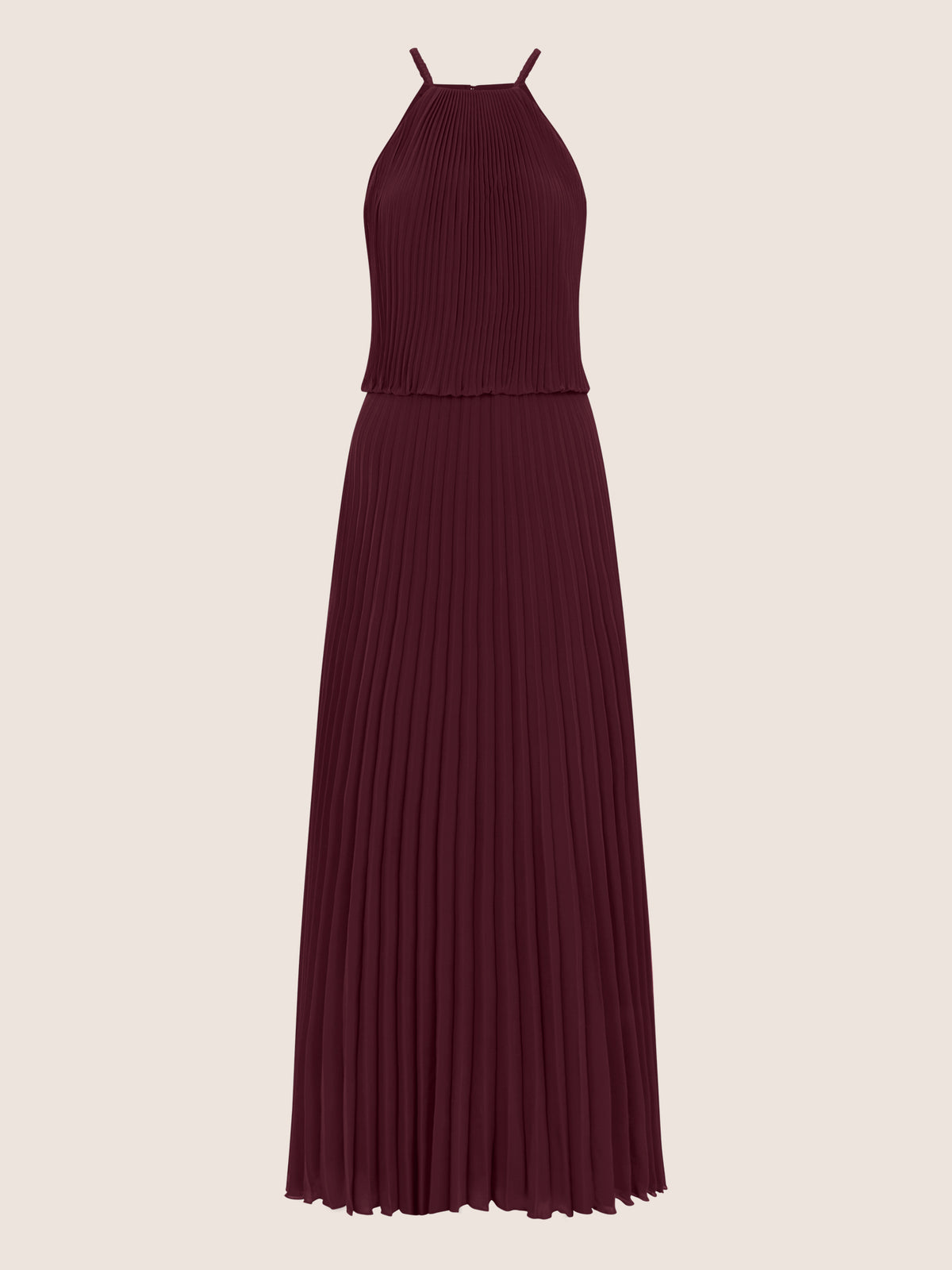 APART Plissiertes Chiffonkleid mit Neckholder | weinrot