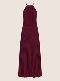 APART Plissiertes Chiffonkleid mit Neckholder | weinrot