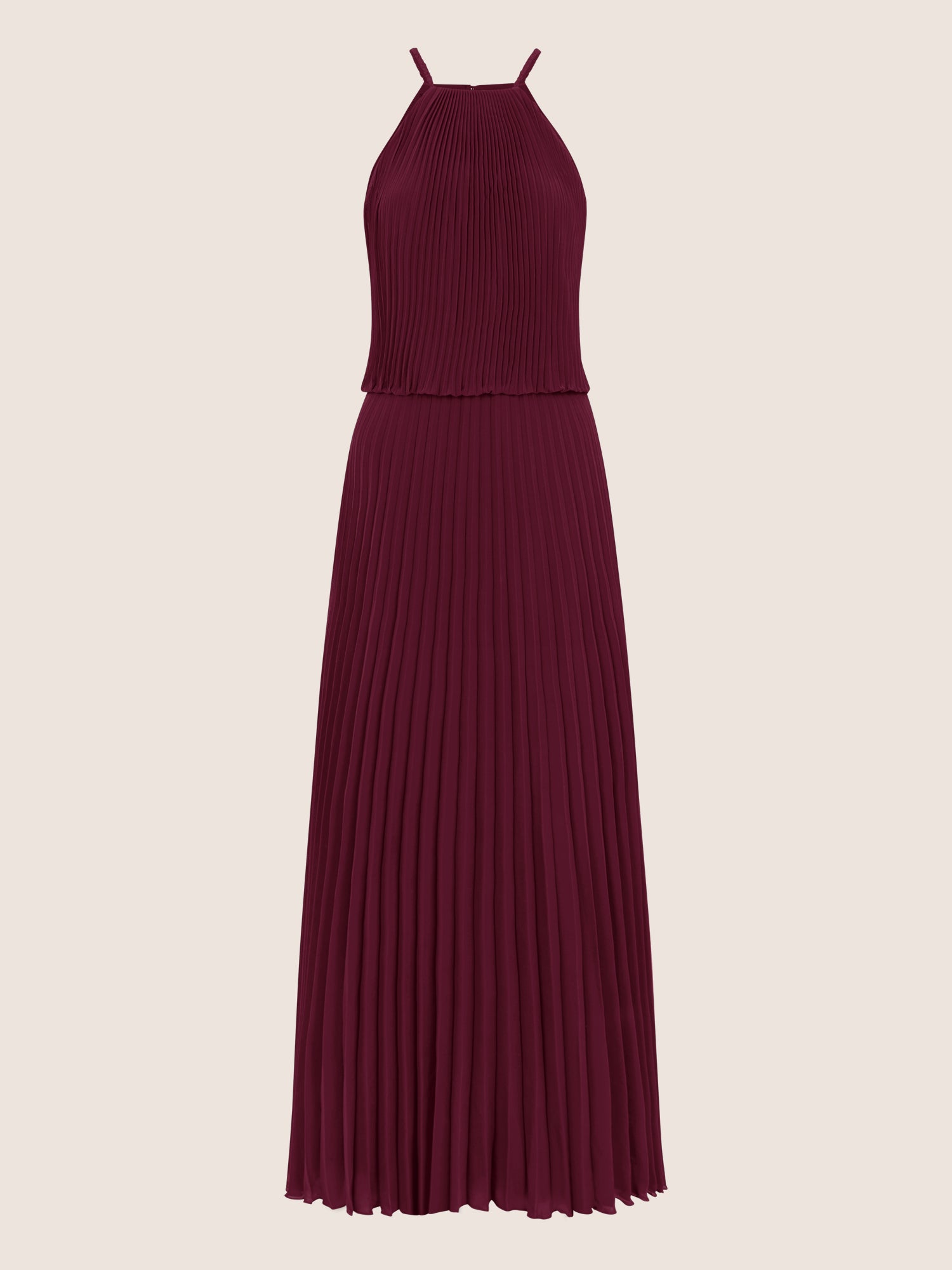 APART Plissiertes Chiffonkleid mit Neckholder | weinrot