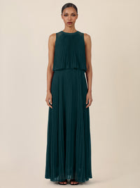 APART Plissiertes Maxikleid mit Doppellagen-Effekt | emerald